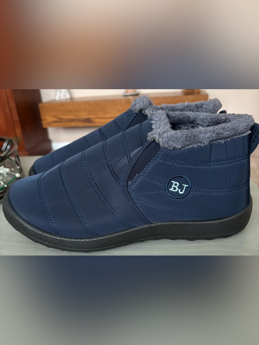BJ Quilted Faux-Fur Lined Navy Winter Slip-On Boots